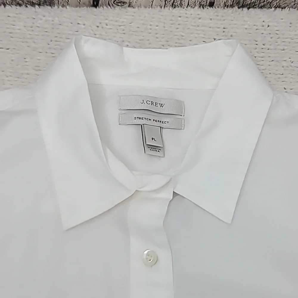J Crew Stretch Cotton Perfect Fitted Button Front 3/4 Sleeve Blouse/Shirt White
